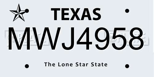 MWJ4958 Texas License Plate