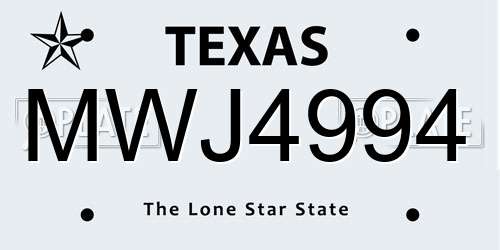 MWJ4994 Texas License Plate