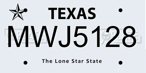 MWJ5128 Texas License Plate
