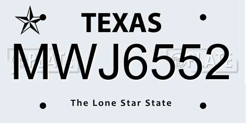 MWJ6552 Texas License Plate