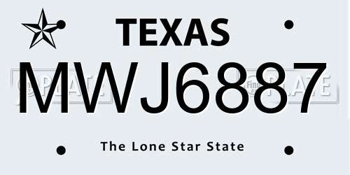 MWJ6887 Texas License Plate