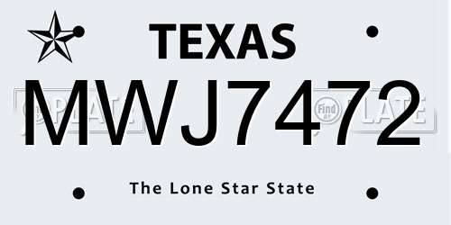 MWJ7472 Texas License Plate