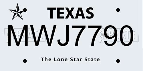 MWJ7790 Texas License Plate