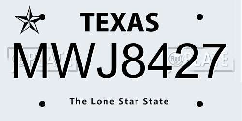 MWJ8427 Texas License Plate