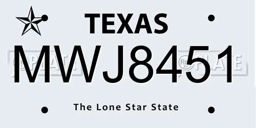 MWJ8451 Texas License Plate