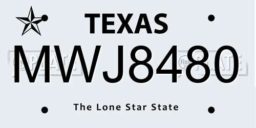 MWJ8480 Texas License Plate