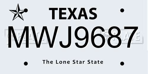 MWJ9687 Texas License Plate