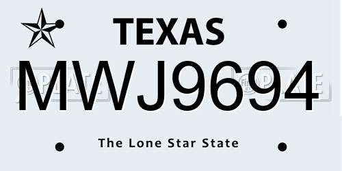 MWJ9694 Texas License Plate