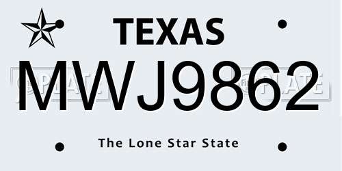 MWJ9862 Texas License Plate
