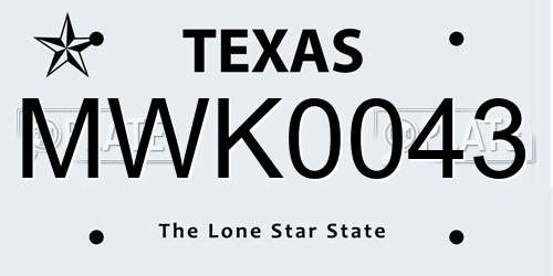 MWK0043 Texas License Plate