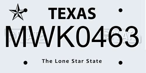 MWK0463 Texas License Plate