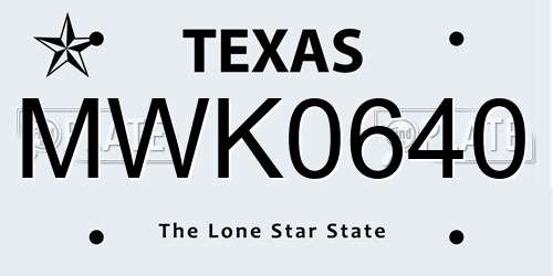 MWK0640 Texas License Plate