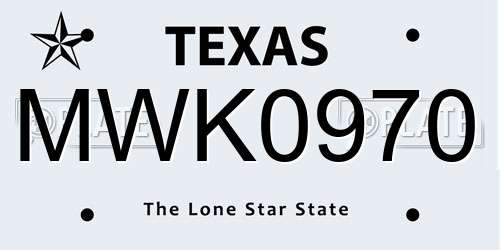 MWK0970 Texas License Plate