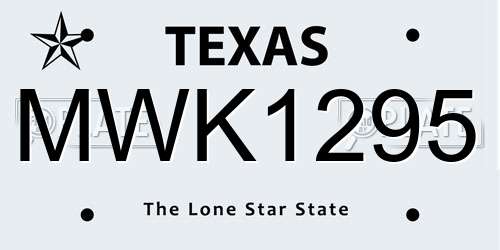 MWK1295 Texas License Plate