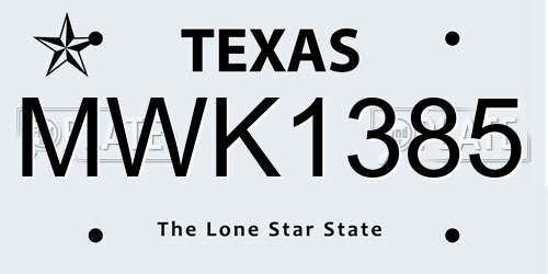 MWK1385 Texas License Plate