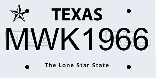 MWK1966 Texas License Plate