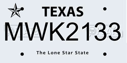 MWK2133 Texas License Plate