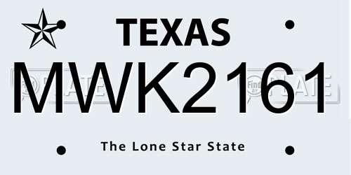 MWK2161 Texas License Plate
