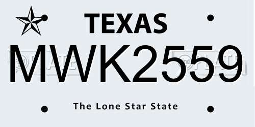 MWK2559 Texas License Plate
