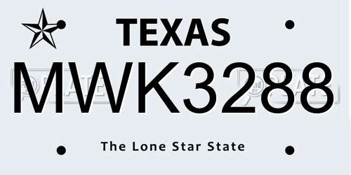MWK3288 Texas License Plate