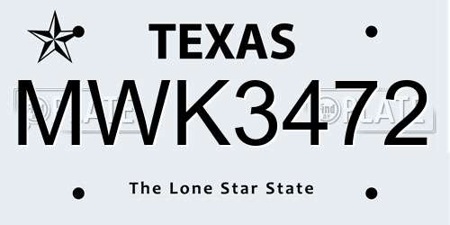 MWK3472 Texas License Plate