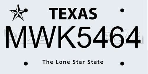 MWK5464 Texas License Plate