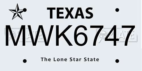 MWK6747 Texas License Plate