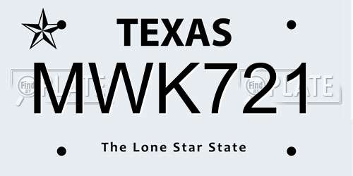 MWK721 Texas License Plate