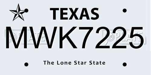 MWK7225 Texas License Plate