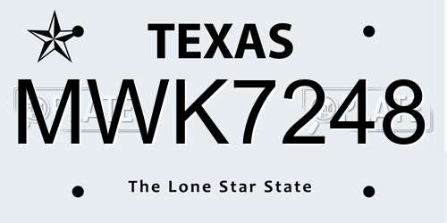 MWK7248 Texas License Plate