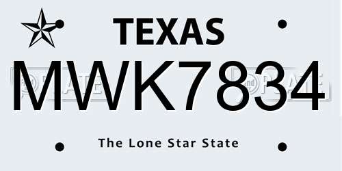 MWK7834 Texas License Plate