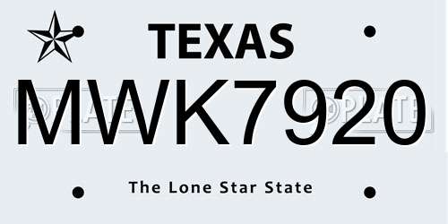 MWK7920 Texas License Plate