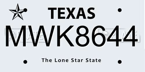 MWK8644 Texas License Plate