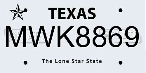 MWK8869 Texas License Plate