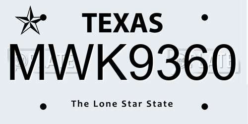MWK9360 Texas License Plate