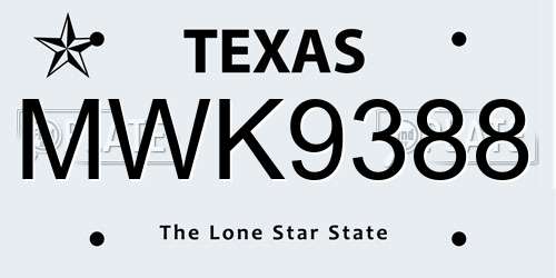 MWK9388 Texas License Plate