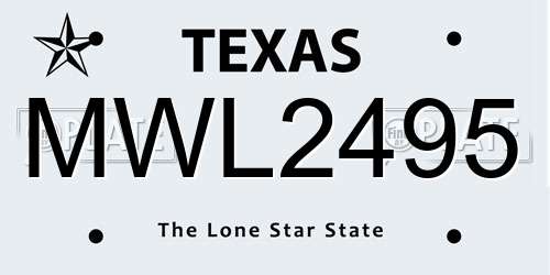 MWL2495 Texas License Plate