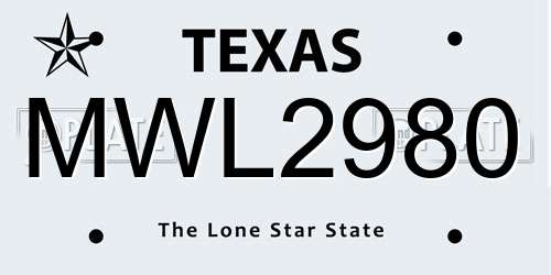 MWL2980 Texas License Plate