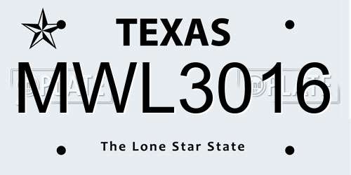 MWL3016 Texas License Plate