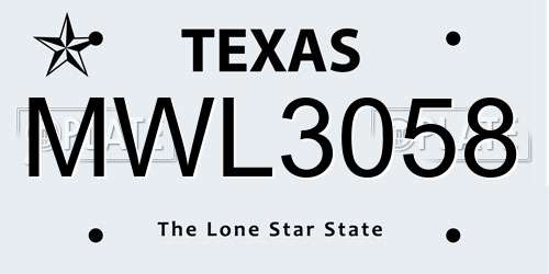 MWL3058 Texas License Plate