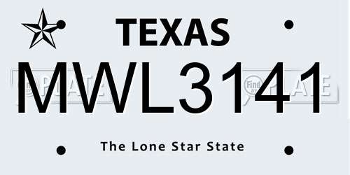 MWL3141 Texas License Plate