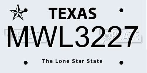 MWL3227 Texas License Plate