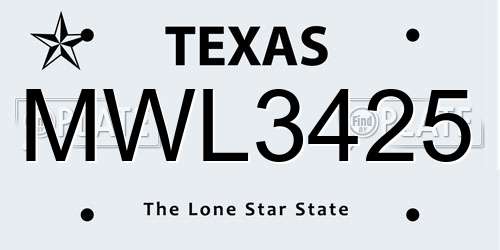MWL3425 Texas License Plate