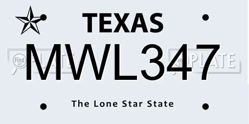 MWL347 Texas License Plate