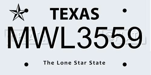 MWL3559 Texas License Plate