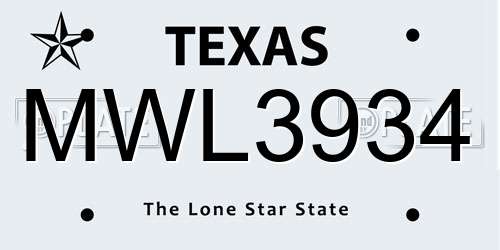 MWL3934 Texas License Plate