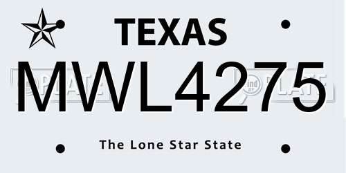 MWL4275 Texas License Plate
