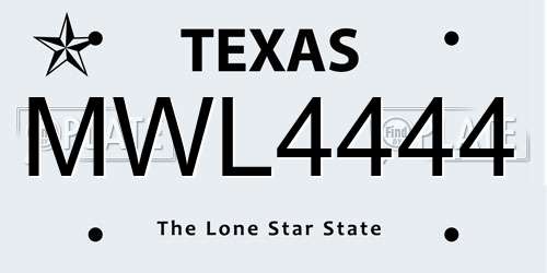 MWL4444 Texas License Plate