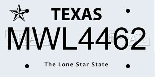 MWL4462 Texas License Plate
