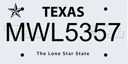 MWL5357 Texas License Plate